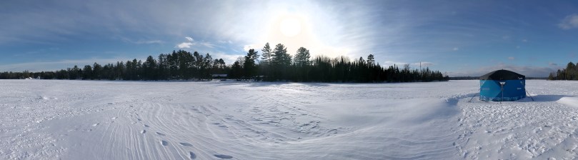 Panorama view of Ice fishing at Coady's Point of View Resort